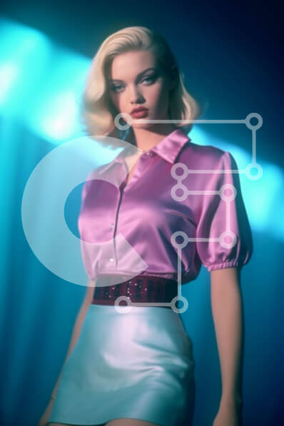 Intra Συλλεκτικό Ξύλινο Παζλ Plywood  4mm - Κομψή γυναίκα με μακριά ξανθά μαλλιά που ποζάρει για την κάμερα με ροζ μπλούζα και ασημί φούστα Σε Ξύλινο Κουτί - Διαστάσεις Puzzle: 10x10 cm – 25 κομμάτια