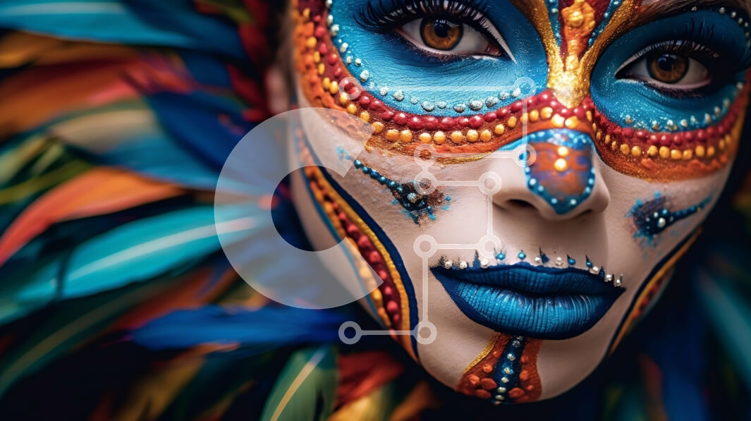 Σετ των 2 Intra Συλλεκτικό Ξύλινο Παζλ Plywood  4mm - Πολύχρωμο χρώμα προσώπου με φτερά στο πρόσωπο της γυναίκας Σε Ξύλινο Κουτί - Διαστάσεις: 10x10 cm – 25 κομμάτια