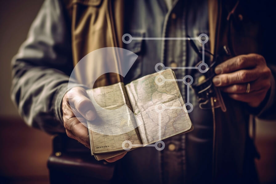 Intra Συλλεκτικό Ξύλινο Παζλ Plywood  4mm - Εικόνα ενός ατόμου που κρατά έναν χάρτη στα χέρια του Σε Ξύλινο Κουτί - Διαστάσεις Puzzle: 10x10 cm – 25 κομμάτια