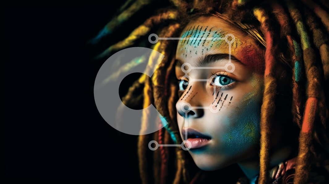 Intra Συλλεκτικό Ξύλινο Παζλ Plywood  4mm - Πολύχρωμο νεαρό κορίτσι με Dreadlocks και ζωγραφισμένο πρόσωπο Σε Ξύλινο Κουτί - Διαστάσεις Puzzle: 10x10 cm – 25 κομμάτια