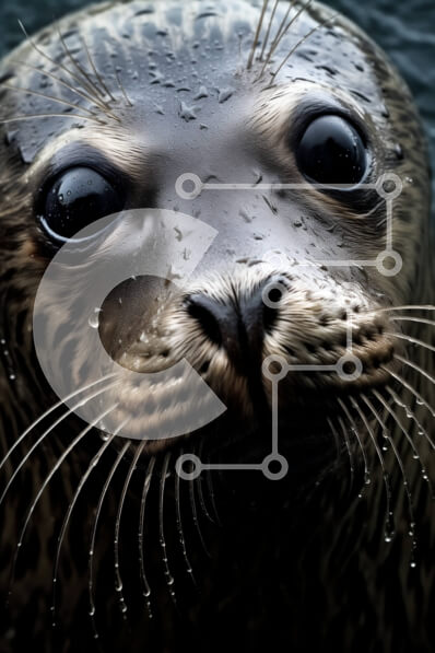 Σετ των 2 Intra Συλλεκτικό Ξύλινο Παζλ Plywood  4mm - Στιγμιότυπο από το πρόσωπο μιας φώκιας με σταγονίδια νερού στη γούνα Σε Ξύλινο Κουτί - Διαστάσεις: 10x10 cm – 25 κομμάτια