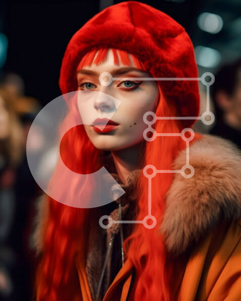 Intra Συλλεκτικό Ξύλινο Παζλ Plywood  4mm - Σοβαρή γυναίκα με έντονα κόκκινα μαλλιά και πράσινη σκιά ματιών Σε Ξύλινο Κουτί - Διαστάσεις Puzzle: 10x10 cm – 25 κομμάτια