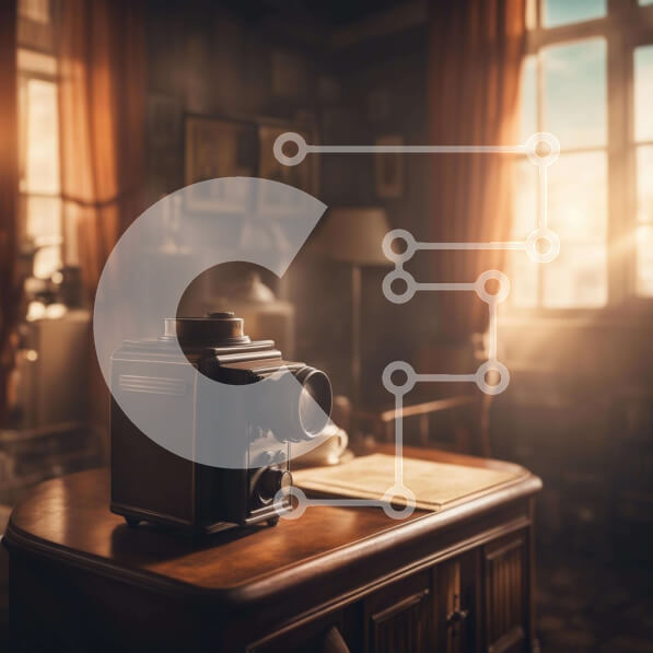 Intra Συλλεκτικό Ξύλινο Παζλ Plywood  4mm - Vintage κάμερα σε ξύλινο τραπέζι μπροστά από το παράθυρο Σε Ξύλινο Κουτί - Διαστάσεις: 10x10 cm – 25 κομμάτια