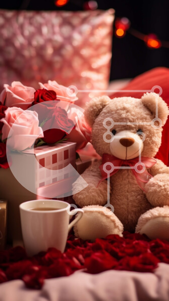 Intra Συλλεκτικό Ξύλινο Παζλ Plywood  4mm - Ζεστή εικόνα ενός αρκουδάκι με καφέ, σοκολάτες και τριαντάφυλλα Σε Ξύλινο Κουτί - Διαστάσεις Puzzle: 10x10 cm – 25 κομμάτια