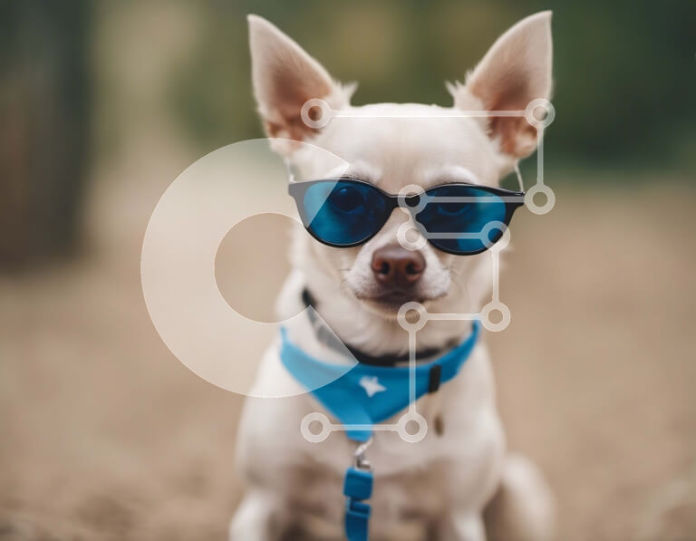 Σετ των 2 Intra Συλλεκτικό Ξύλινο Παζλ Plywood  4mm - Χαριτωμένος σκύλος με γυαλιά ηλίου που κάθεται στο έδαφος Σε Ξύλινο Κουτί - Διαστάσεις: 10x10 cm – 25 κομμάτια