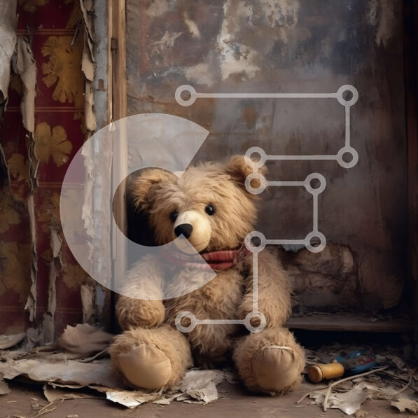 Intra Συλλεκτικό Ξύλινο Παζλ Plywood  4mm - Εγκαταλελειμμένο αρκουδάκι μπροστά από την παλιά πόρτα Σε Ξύλινο Κουτί - Διαστάσεις: 10x10 cm – 25 κομμάτια