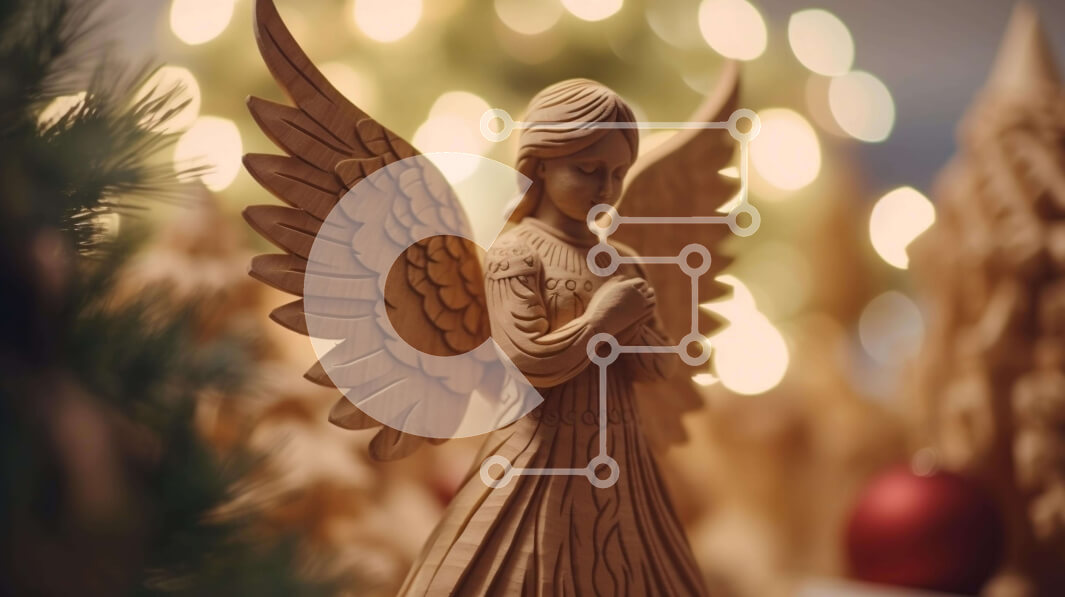 Intra Συλλεκτικό Ξύλινο Παζλ Plywood  4mm - Χριστουγεννιάτικο άγαλμα αγγέλου με δέντρα και στολίδια Σε Ξύλινο Κουτί - Διαστάσεις: 10x10 cm – 25 κομμάτια