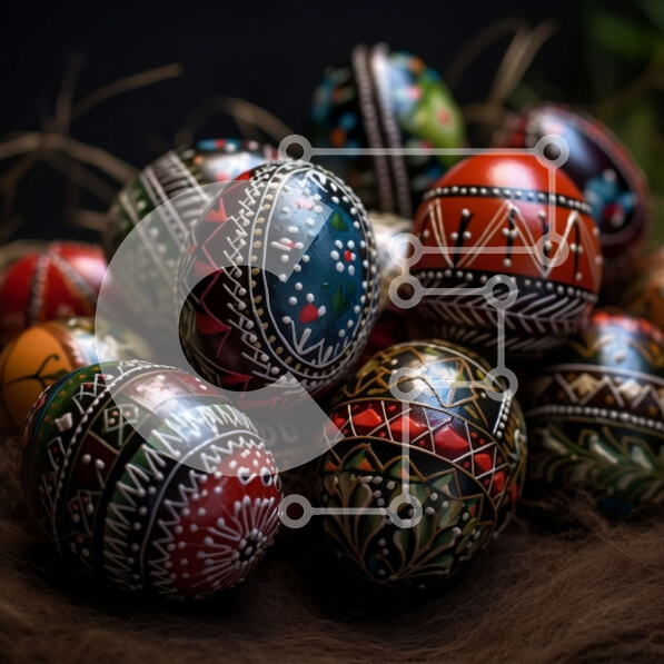 Intra Συλλεκτικό Ξύλινο Παζλ Plywood  4mm - Όμορφη εικόνα με πολύχρωμα πασχαλινά αυγά με περίπλοκα σχέδια Σε Ξύλινο Κουτί - Διαστάσεις: 10x10 cm – 25 κομμάτια