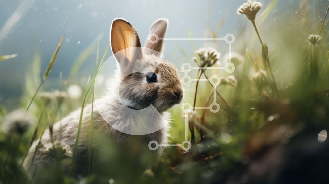 Intra Συλλεκτικό Ξύλινο Παζλ Plywood  4mm - Χαριτωμένο κουνελάκι που κάθεται στο γρασίδι κοιτώντας ψηλά την κάμερα Σε Ξύλινο Κουτί - Διαστάσεις: 10x10 cm – 25 κομμάτια