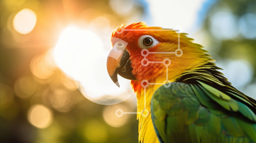 Intra Συλλεκτικό Ξύλινο Παζλ Plywood  4mm - Πολύχρωμος παπαγάλος που απολαμβάνει τον ήλιο Σε Ξύλινο Κουτί - Διαστάσεις: 10x10 cm – 25 κομμάτια