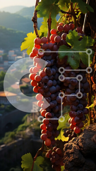 Σετ των 2 Intra Συλλεκτικό Ξύλινο Παζλ Plywood  4mm - Γραφική θέα του αμπελώνα στην πλαγιά του λόφου με σταφύλια και ποτάμι κοντά στο χωριό Σε Ξύλινο Κουτί - Διαστάσεις: 10x10 cm – 25 κομμάτια