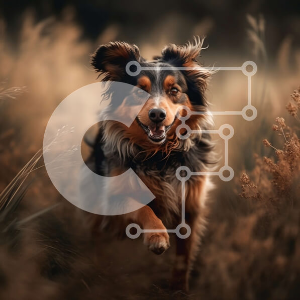 Intra Συλλεκτικό Ξύλινο Παζλ Plywood  4mm - Όμορφη εικόνα ενός ευτυχισμένου σκύλου σε ένα χωράφι στο ηλιοβασίλεμα Σε Ξύλινο Κουτί - Διαστάσεις: 10x10 cm – 25 κομμάτια