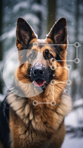 Σετ των 2 Intra Συλλεκτικό Ξύλινο Παζλ Plywood  4mm - Γερμανικός Ποιμενικός σκύλος που γαβγίζει στο χιόνι Σε Ξύλινο Κουτί - Διαστάσεις: 10x10 cm – 25 κομμάτια