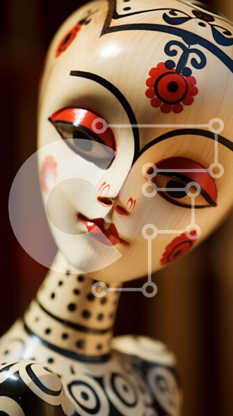 Intra Συλλεκτικό Ξύλινο Παζλ Plywood  4mm - Ξύλινη κούκλα περίτεχνα σκαλιστή με κόκκινο και μαύρο σχέδιο Σε Ξύλινο Κουτί - Διαστάσεις Puzzle: 10x10 cm – 25 κομμάτια