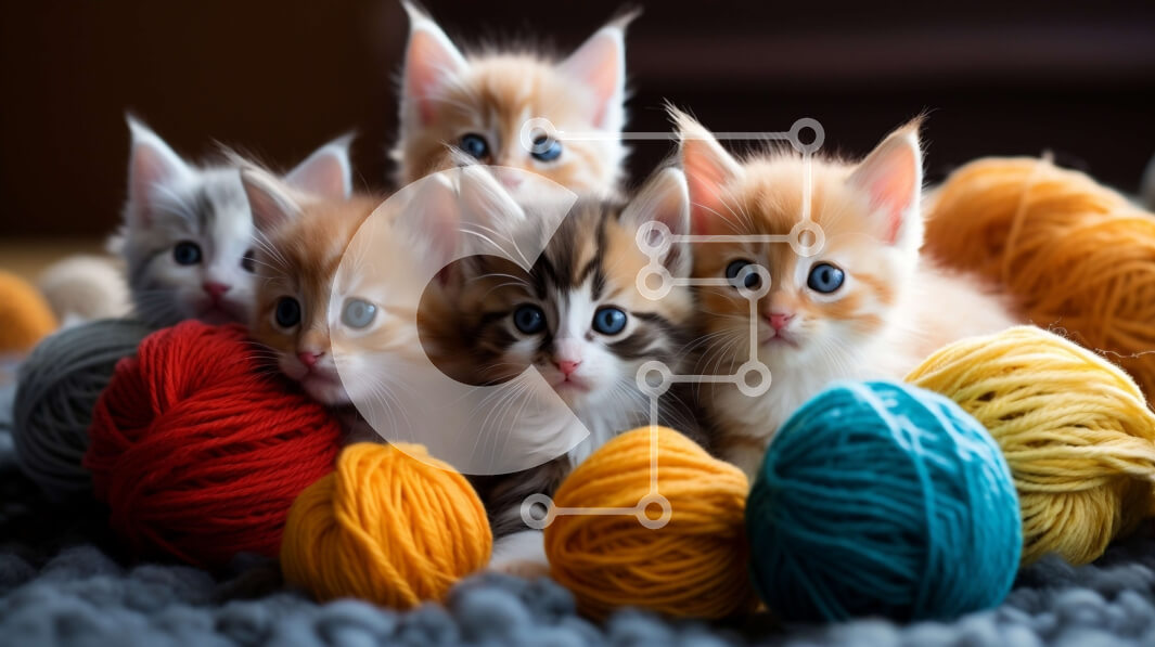 Intra Συλλεκτικό Ξύλινο Παζλ Plywood  4mm - Ομάδα γατάκια που παίζουν με μπάλες νήματος Σε Ξύλινο Κουτί - Διαστάσεις: 10x10 cm – 25 κομμάτια