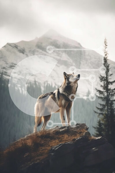 Σετ των 2 Intra Συλλεκτικό Ξύλινο Παζλ Plywood  4mm - Εκπληκτική εικόνα του γκρίζου λύκου σε βραχώδη έξαρση με θέα στα χιονισμένα βουνά Σε Ξύλινο Κουτί - Διαστάσεις: 10x10 cm – 25 κομμάτια