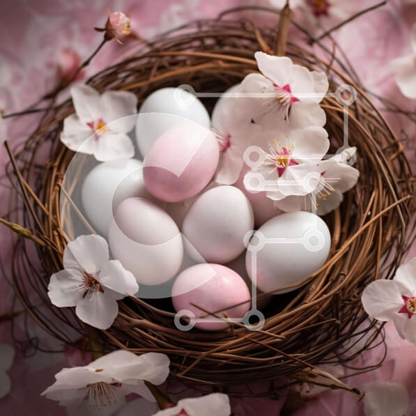 Intra Συλλεκτικό Ξύλινο Παζλ Plywood  4mm - Πασχαλινή φωλιά με ροζ άνθη κερασιάς και λευκά αυγά Σε Ξύλινο Κουτί - Διαστάσεις: 10x10 cm – 25 κομμάτια