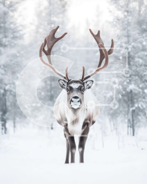 Σετ των 2 Intra Συλλεκτικό Ξύλινο Παζλ Plywood  4mm - Όμορφη εικόνα ενός τάρανδου σε ένα χιονισμένο δάσος Σε Ξύλινο Κουτί - Διαστάσεις: 10x10 cm – 25 κομμάτια