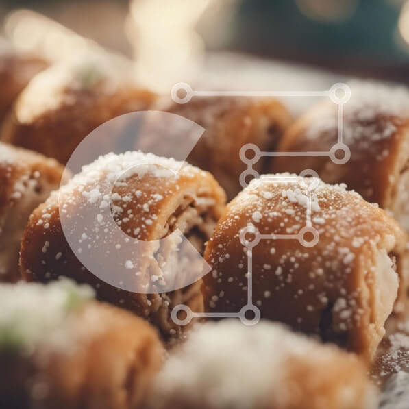 Σετ των 2 Intra Συλλεκτικό Ξύλινο Παζλ Plywood  4mm - Ποικιλία αρτοσκευασμάτων σε ένα πιάτο με ζάχαρη άχνη Σε Ξύλινο Κουτί - Διαστάσεις: 10x10 cm – 25 κομμάτια