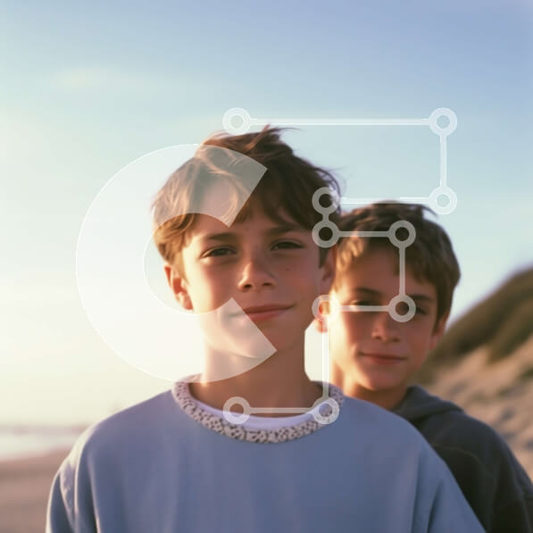 Intra Συλλεκτικό Ξύλινο Παζλ Plywood  4mm - Αγόρια που φορούν μπλε και άσπρα πουκάμισα στην παραλία Σε Ξύλινο Κουτί - Διαστάσεις Puzzle: 10x10 cm – 25 κομμάτια