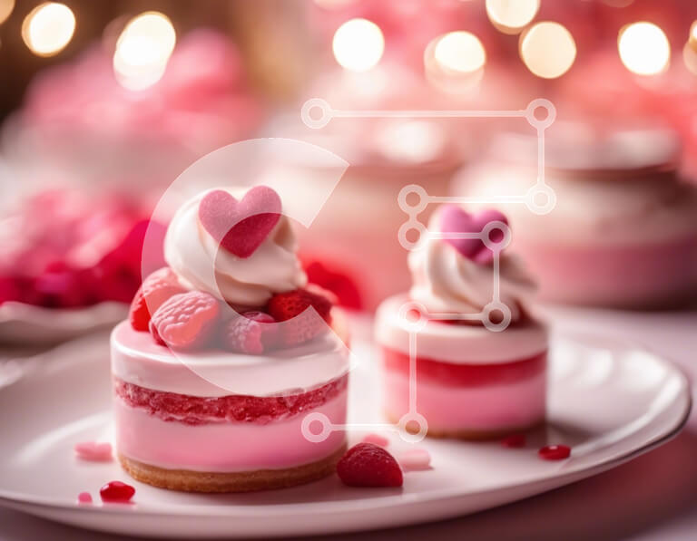 Σετ των 2 Intra Συλλεκτικό Ξύλινο Παζλ Plywood  4mm - Επιδόρπια σε σχήμα καρδιάς με ροζ καρδιές και βατόμουρα Σε Ξύλινο Κουτί - Διαστάσεις: 10x10 cm – 25 κομμάτια