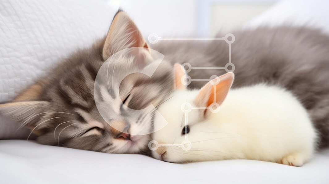 Σετ των 2 Intra Συλλεκτικό Ξύλινο Παζλ Plywood  4mm - Γάτα και λαγουδάκι αγκαλιά στο κρεβάτι Σε Ξύλινο Κουτί - Διαστάσεις: 10x10 cm – 25 κομμάτια