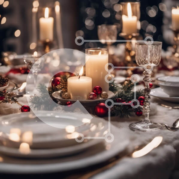 Intra Συλλεκτικό Ξύλινο Παζλ Plywood  4mm - Σετ γιορτινό τραπέζι με χριστουγεννιάτικα στολίδια Σε Ξύλινο Κουτί - Διαστάσεις: 10x10 cm – 25 κομμάτια