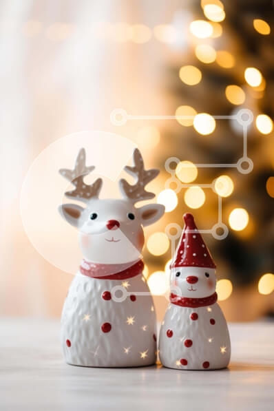 Intra Συλλεκτικό Ξύλινο Παζλ Plywood  4mm - Στολίδια με τάρανδο και χιονάνθρωπο για χριστουγεννιάτικες διακοσμήσεις Σε Ξύλινο Κουτί - Διαστάσεις: 10x10 cm – 25 κομμάτια