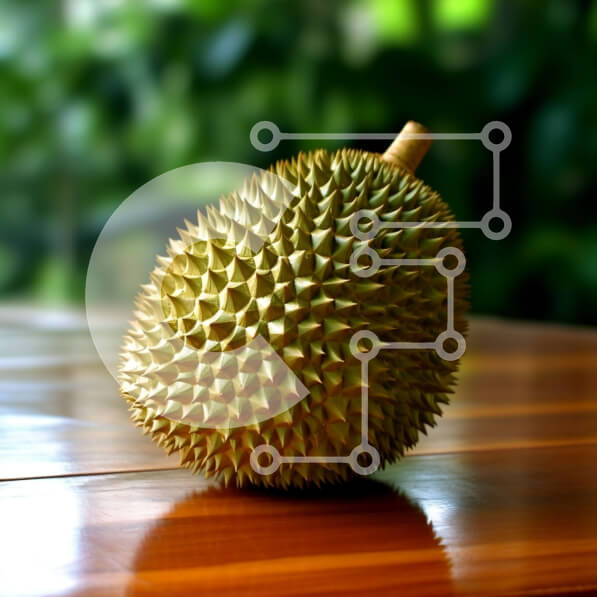 Σετ των 2 Intra Συλλεκτικό Ξύλινο Παζλ Plywood  4mm - Κοντινό πλάνο με ώριμα φρούτα Durian σε ξύλινο τραπέζι Σε Ξύλινο Κουτί - Διαστάσεις: 10x10 cm – 25 κομμάτια