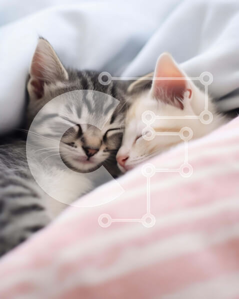 Σετ των 2 Intra Συλλεκτικό Ξύλινο Παζλ Plywood  4mm - Δύο γατάκια που κοιμούνται μαζί σε ένα κρεβάτι Σε Ξύλινο Κουτί - Διαστάσεις: 10x10 cm – 25 κομμάτια