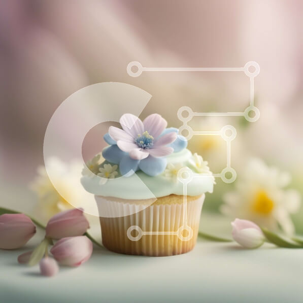 Σετ των 2 Intra Συλλεκτικό Ξύλινο Παζλ Plywood  4mm - Λαχταριστό μπλε cupcake με λουλουδένιο στολισμό Σε Ξύλινο Κουτί - Διαστάσεις: 10x10 cm – 25 κομμάτια