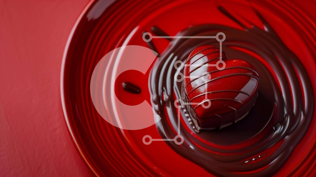 Σετ των 2 Intra Συλλεκτικό Ξύλινο Παζλ Plywood  4mm - Σοκολάτα σε σχήμα καρδιάς καλυμμένη με μαύρη σοκολάτα σε κόκκινο πιάτο Σε Ξύλινο Κουτί - Διαστάσεις: 10x10 cm – 25 κομμάτια