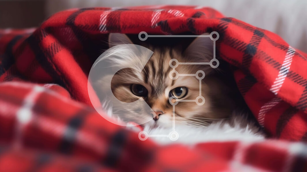 Σετ των 2 Intra Συλλεκτικό Ξύλινο Παζλ Plywood  4mm - Περίεργη καφέ και λευκή γάτα κάτω από καρό κουβέρτα Σε Ξύλινο Κουτί - Διαστάσεις: 10x10 cm – 25 κομμάτια