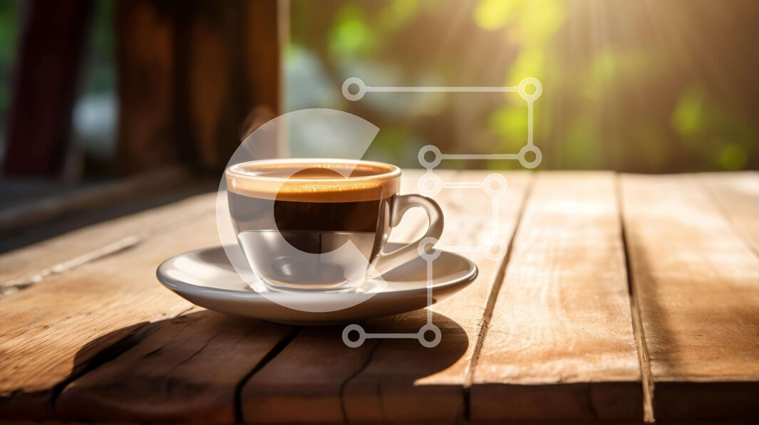 Σετ των 2 Intra Συλλεκτικό Ξύλινο Παζλ Plywood  4mm - Ζεστό φλιτζάνι καφέ σε ξύλινο τραπέζι με φως του ήλιου Σε Ξύλινο Κουτί - Διαστάσεις: 10x10 cm – 25 κομμάτια