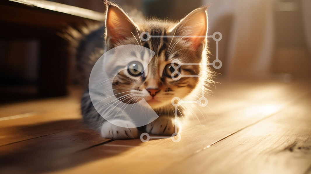 Intra Συλλεκτικό Ξύλινο Παζλ Plywood  4mm - Αξιολάτρευτο γατάκι που περπατά στο ξύλινο πάτωμα Σε Ξύλινο Κουτί - Διαστάσεις: 10x10 cm – 25 κομμάτια