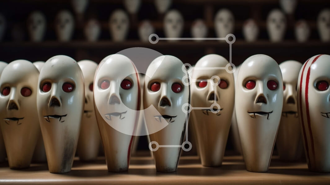 Intra Συλλεκτικό Ξύλινο Παζλ Plywood  4mm - Ξύλινα κρανία με κόκκινα μάτια στο ράφι Σε Ξύλινο Κουτί - Διαστάσεις Puzzle: 10x10 cm – 25 κομμάτια