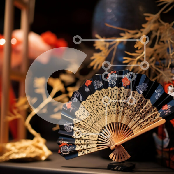 Intra Συλλεκτικό Ξύλινο Παζλ Plywood  4mm - Μαύρο και χρυσό ανατολίτικο ανεμιστήρα με μικρές γλάστρες Σε Ξύλινο Κουτί - Διαστάσεις: 10x10 cm – 25 κομμάτια