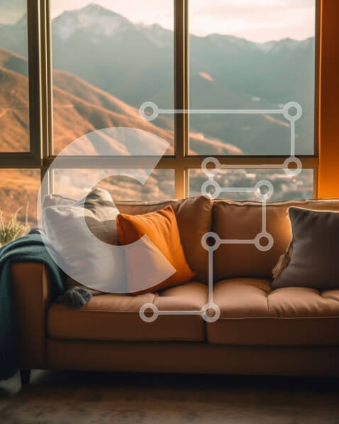 Intra Συλλεκτικό Ξύλινο Παζλ Plywood  4mm - Άνετο σαλόνι με θέα στο βουνό | Ζεστό και άνετο εσωτερικό Σε Ξύλινο Κουτί - Διαστάσεις Puzzle: 10x10 cm – 25 κομμάτια