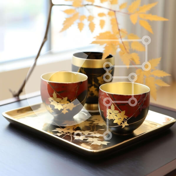 Intra Συλλεκτικό Ξύλινο Παζλ Plywood  4mm - Μαύρα και χρυσά κύπελλα στο δίσκο Σε Ξύλινο Κουτί - Διαστάσεις: 10x10 cm – 25 κομμάτια