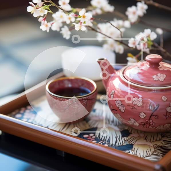 Σετ των 2 Intra Συλλεκτικό Ξύλινο Παζλ Plywood  4mm - Ροζ τσαγιέρα και φλιτζάνι με ανθισμένες κερασιές Σε Ξύλινο Κουτί - Διαστάσεις: 10x10 cm – 25 κομμάτια