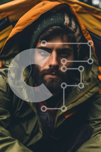 Intra Συλλεκτικό Ξύλινο Παζλ Plywood  4mm - Όμορφη εικόνα ενός άνδρα που κάνει κάμπινγκ στο δάσος Σε Ξύλινο Κουτί - Διαστάσεις Puzzle: 10x10 cm – 25 κομμάτια