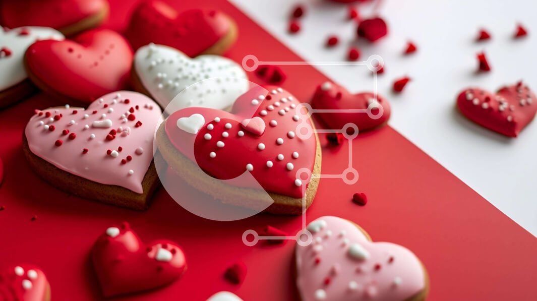 Σετ των 2 Intra Συλλεκτικό Ξύλινο Παζλ Plywood  4mm - Μπισκότα για την ημέρα του Αγίου Βαλεντίνου σε σχήμα καρδιάς σε κόκκινη επιφάνεια Σε Ξύλινο Κουτί - Διαστάσεις: 10x10 cm – 25 κομμάτια