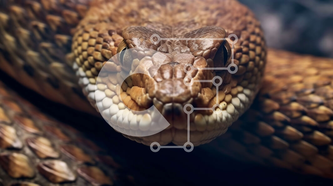 Intra Συλλεκτικό Ξύλινο Παζλ Plywood  4mm - Εκπληκτική κοντινή πλάνο του κεφαλιού ενός φιδιού με φωτεινά κίτρινα μάτια Σε Ξύλινο Κουτί - Διαστάσεις: 10x10 cm – 25 κομμάτια