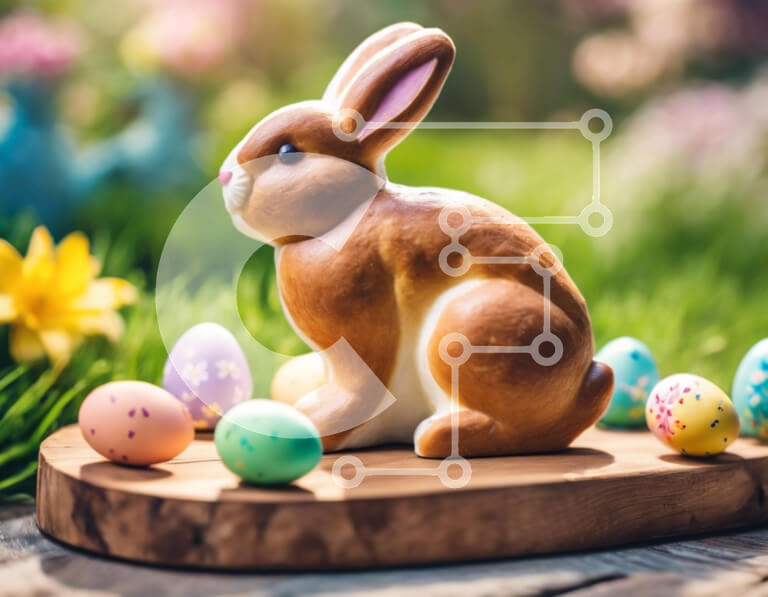 Intra Συλλεκτικό Ξύλινο Παζλ Plywood  4mm - Ειδώλιο λαγουδάκι του Πάσχα και πολύχρωμα αυγά στο γρασίδι Σε Ξύλινο Κουτί - Διαστάσεις: 10x10 cm – 25 κομμάτια