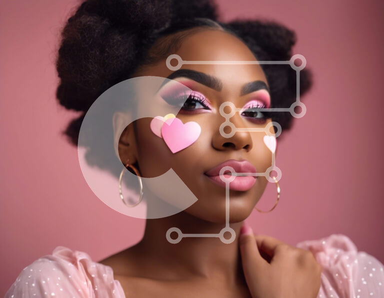 Intra Συλλεκτικό Ξύλινο Παζλ Plywood  4mm - Νεαρή γυναίκα με ροζ μακιγιάζ και αυτοκόλλητα σε σχήμα καρδιάς στο πρόσωπό της Σε Ξύλινο Κουτί - Διαστάσεις Puzzle: 10x10 cm – 25 κομμάτια