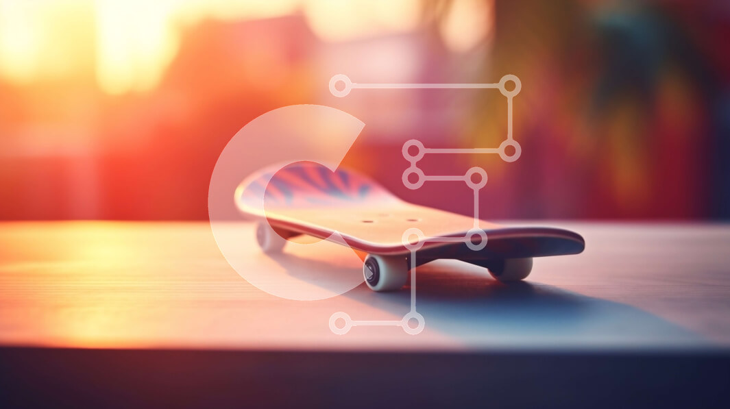 Intra Συλλεκτικό Ξύλινο Παζλ Plywood  4mm - Ξύλινο Skateboard με φόντο καθαρό μπλε ουρανό Σε Ξύλινο Κουτί - Διαστάσεις Puzzle: 10x10 cm – 25 κομμάτια