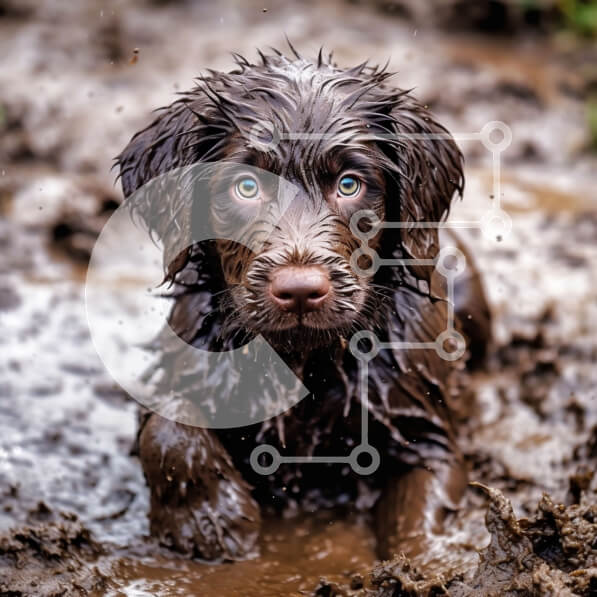 Intra Συλλεκτικό Ξύλινο Παζλ Plywood  4mm - Αξιολάτρευτη εικόνα ενός καφέ σκύλου που παίζει στη λάσπη Σε Ξύλινο Κουτί - Διαστάσεις: 10x10 cm – 25 κομμάτια