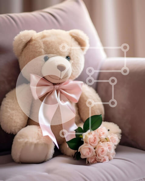 Intra Συλλεκτικό Ξύλινο Παζλ Plywood  4mm - Αρκουδάκι με τριαντάφυλλα στον καναπέ Σε Ξύλινο Κουτί - Διαστάσεις Puzzle: 10x10 cm – 25 κομμάτια