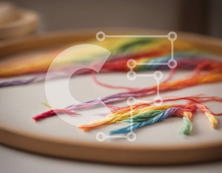 Intra Συλλεκτικό Ξύλινο Παζλ Plywood  4mm - Κεντητικό τσέρκι σε χρώμα ουράνιο τόξο με πολύχρωμες κλωστές Σε Ξύλινο Κουτί - Διαστάσεις Puzzle: 10x10 cm – 25 κομμάτια