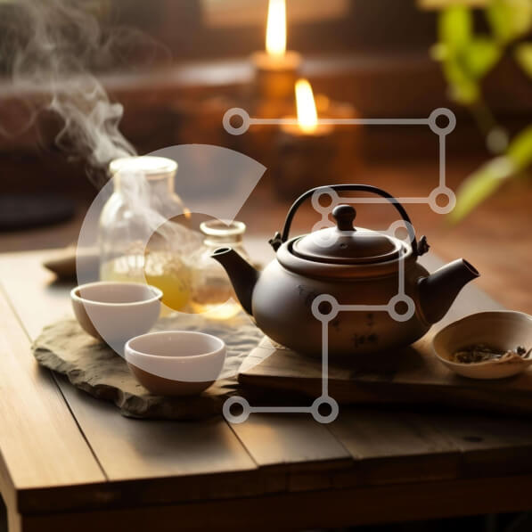 Intra Συλλεκτικό Ξύλινο Παζλ Plywood  4mm - Ρύθμιση τσαγιού αντίκα σε ξύλινο τραπέζι Σε Ξύλινο Κουτί - Διαστάσεις Puzzle: 10x10 cm – 25 κομμάτια